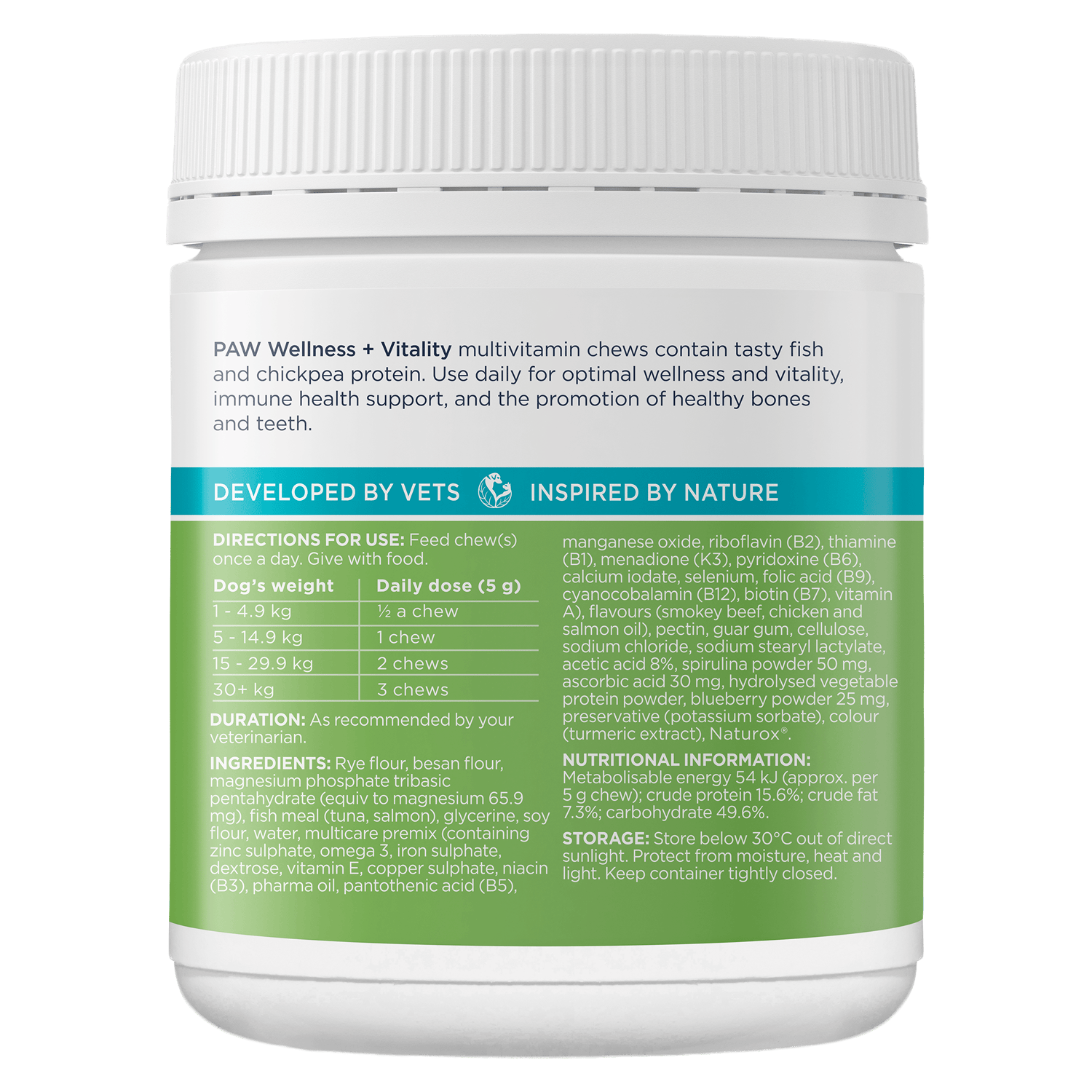 PAW Wellness and Vitality 60 Chews Back Label