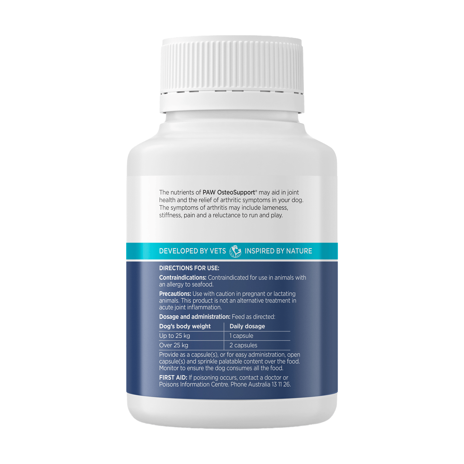 PAW OsteoSupport® for Dogs 150 Capsules Back Label