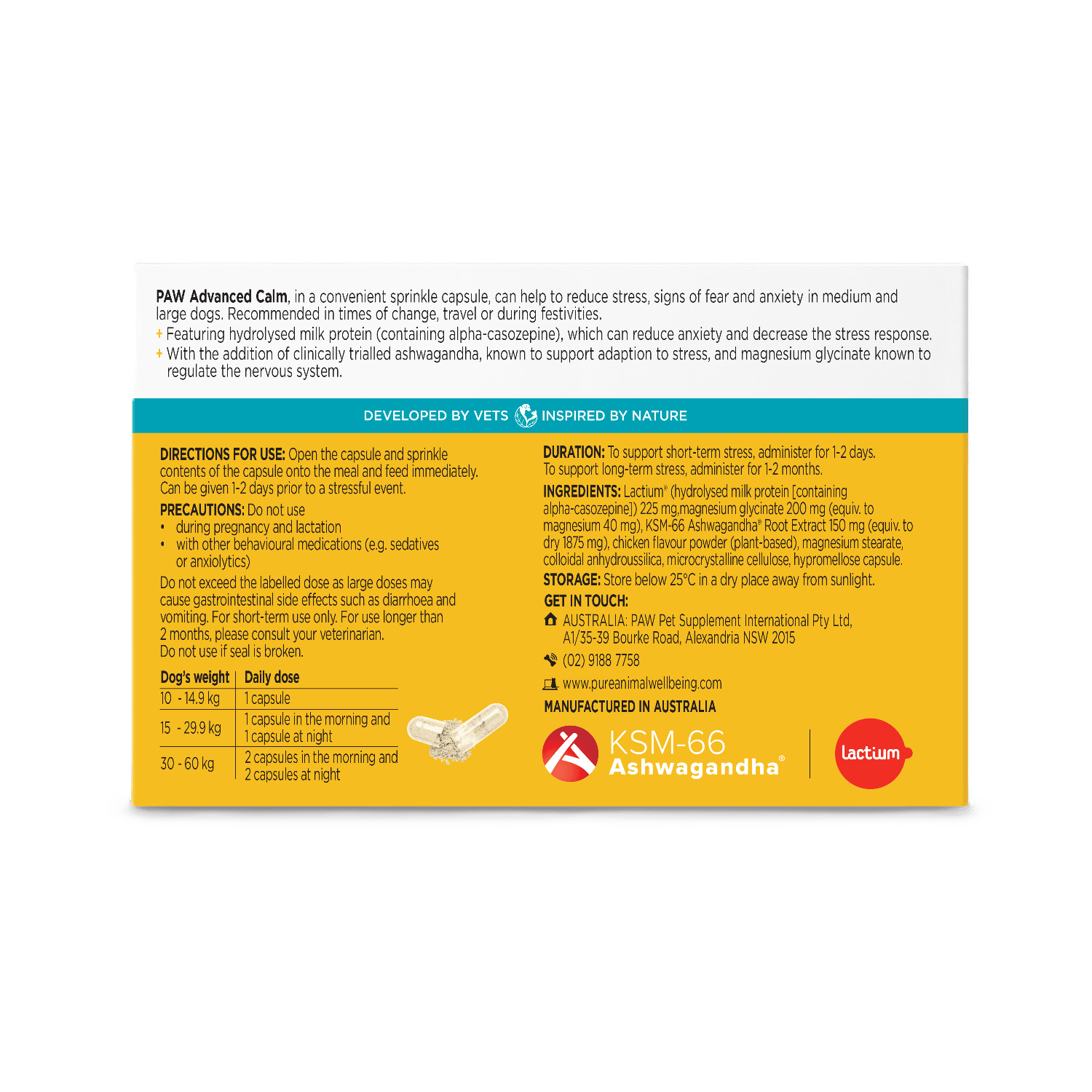 PAW Capsules 30 Capsules PAW Advanced Calm For Medium and Large Dogs