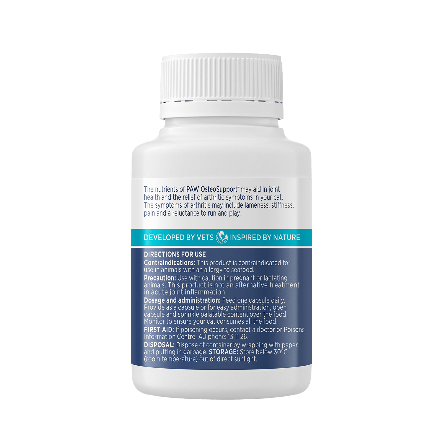 PAW OsteoSupport® for Cats 60 Capsules Back Label