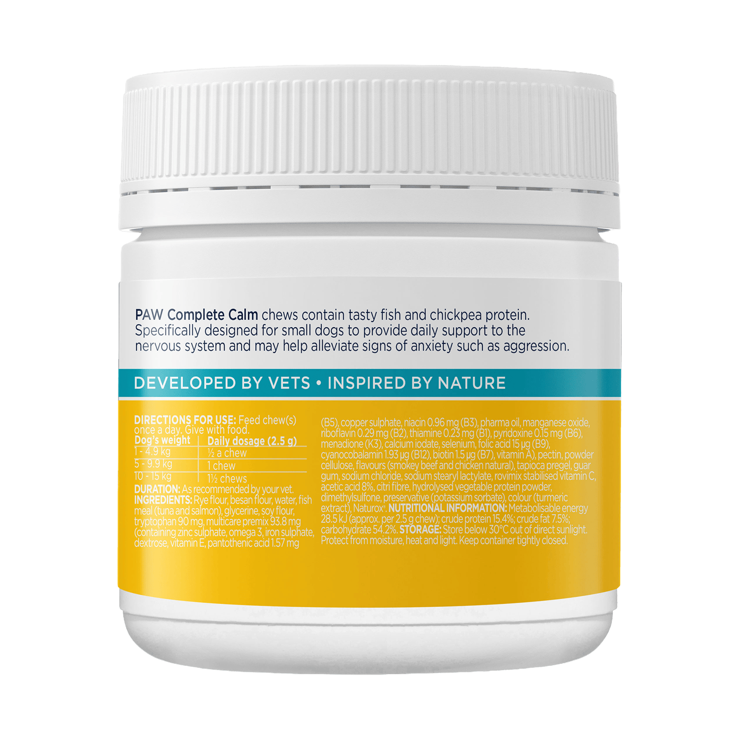 PAW Complete Calm Small Dog 30 Chews Back Label