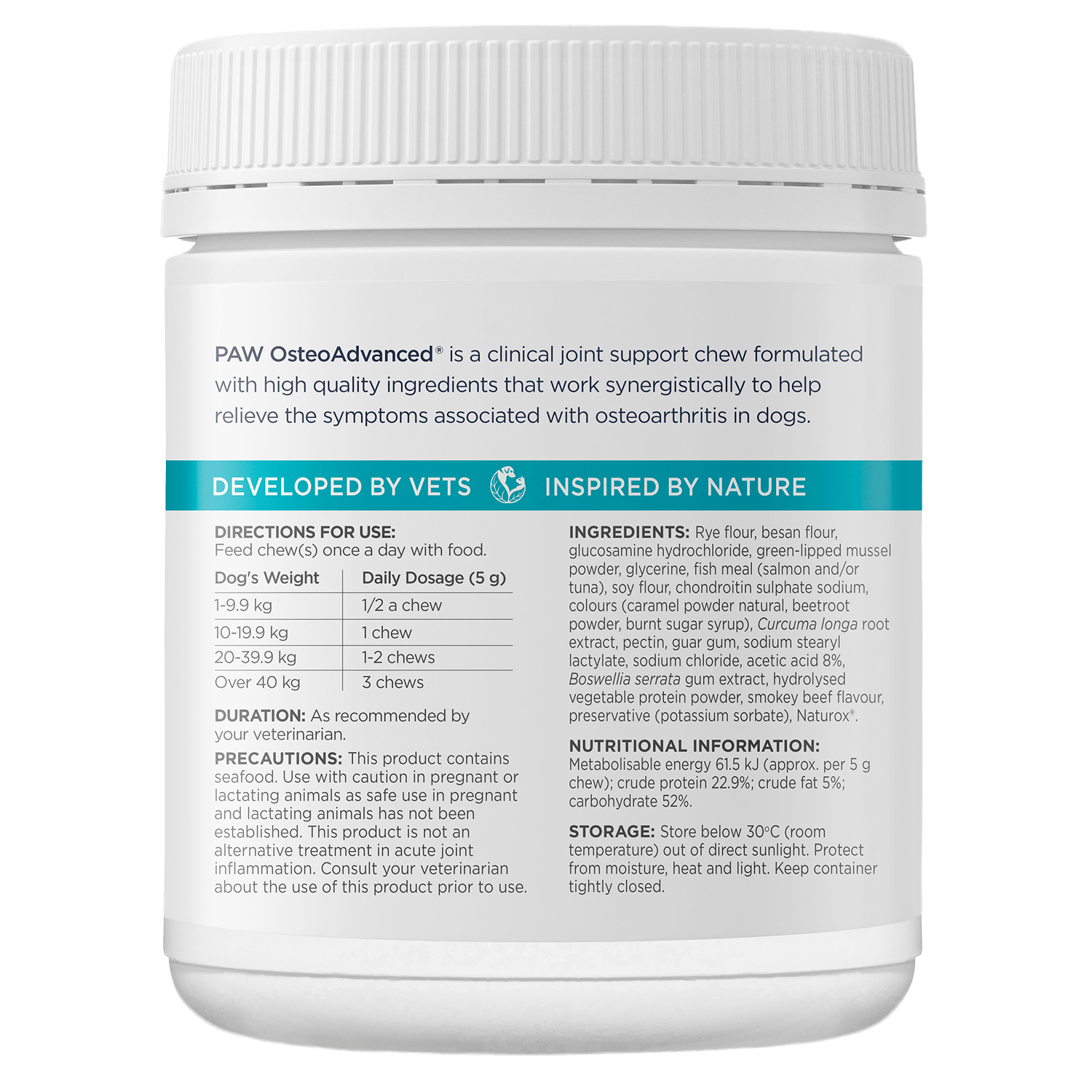 PAW OsteoAdvanced® 60 Chews Back Label